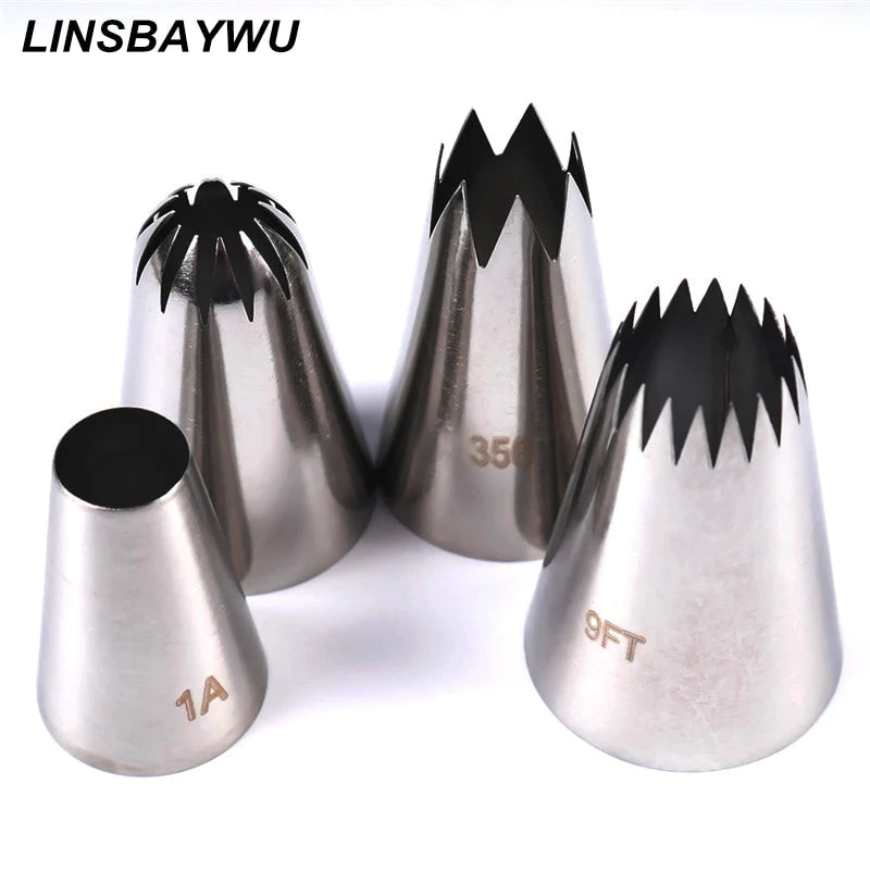 4 Pcs Large Icing Piping Nozzle Russian Pastry Tips Stainless Steel Nozzles Cupcake