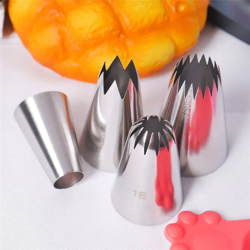 4 Pcs Large Icing Piping Nozzle Russian Pastry Tips Stainless Steel Nozzles Cupcake
