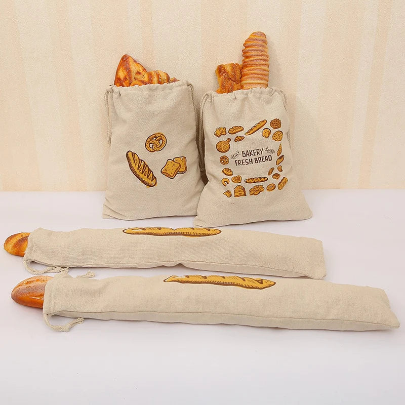 Cotton Linen Bread Bags, Reusable Drawstring Bag For Loaf Artisan Bread Storage Bag, Linen Bread Bags For Baguette