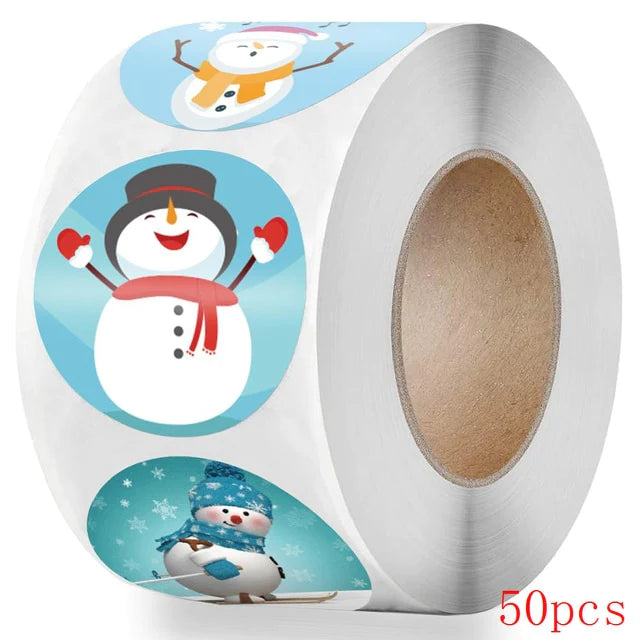 Merry Christmas Stickers Animals Snowman Trees Decorative Stickers Wrapping Gift Box Label Christmas Tags